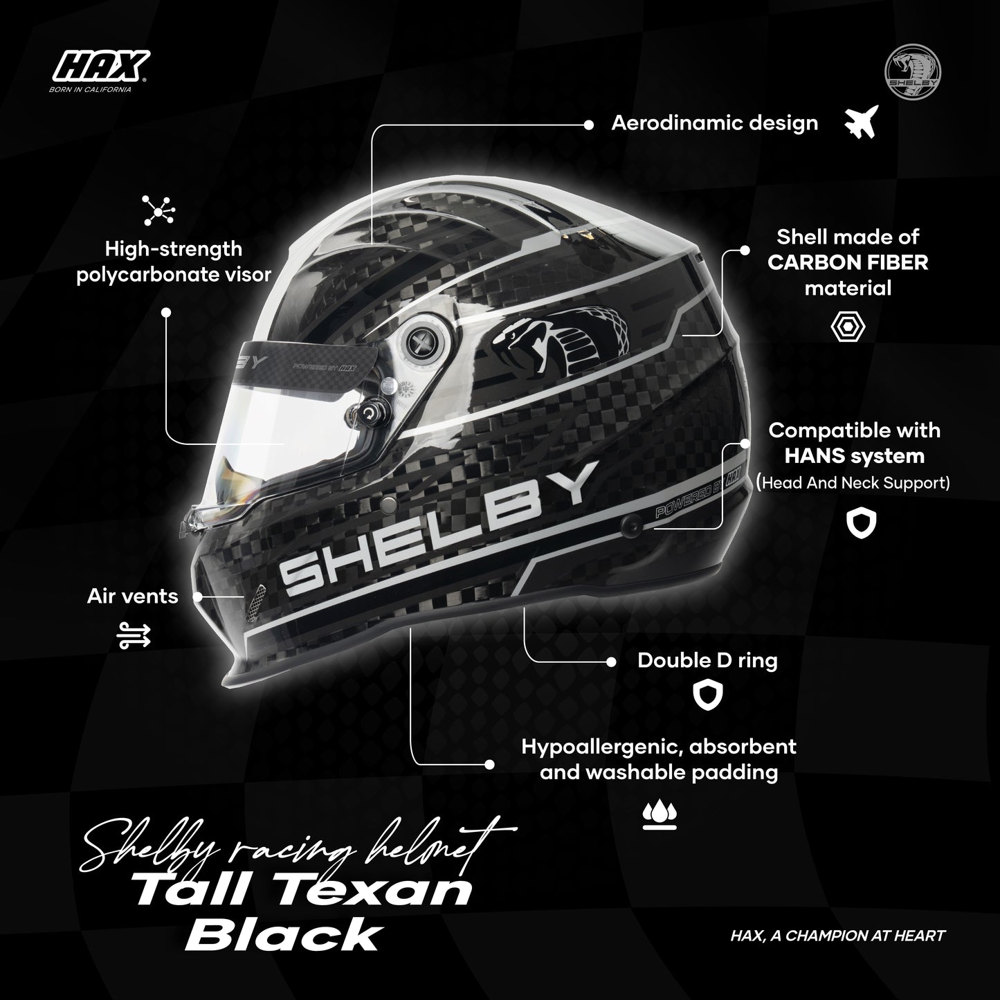 SHELBY RACING HELMETS | TALL TEXAN BLACK